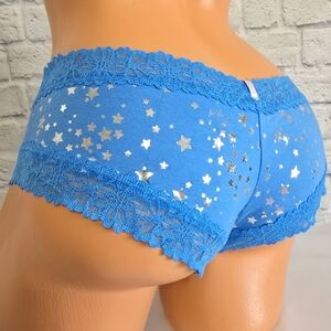 PINK Victoria's Secret Blue Bling Silver Stars Lace Cheekster Panty New XXL